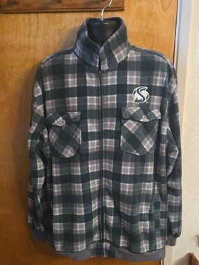 Sacramento State Colosseum Green and Gray Plaid Flannel‎ Zip-Up Jacket Size XXL